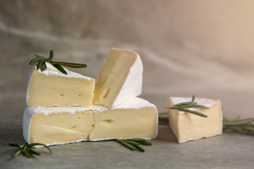 Cheese camembert or brie with fresh rosemary