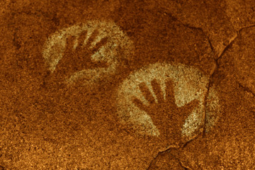 fingerprints on the cave wall. history. archaeology.