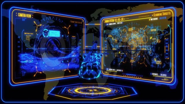 3D Yellow Blue Helicopter HUD Interface Motion Graphic Element