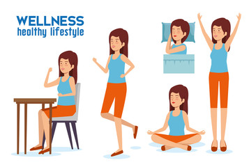 set woman lifestyle balance with sleep, relaxation and eat