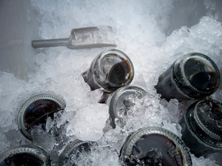 Soft drink in ice bucket for drinking to quench thirst in the summer.