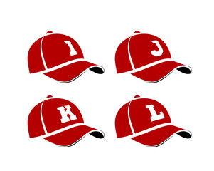 Baseball caps with capital letters of the alphabet, can be used as abbreviations player names or team names. illustration