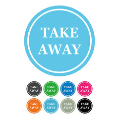 Take away icon for food on drinks for cafe. Takeaway badge for food, drinks. 