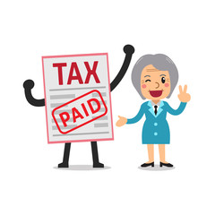 Vector cartoon a senior businesswoman paid tax for design.