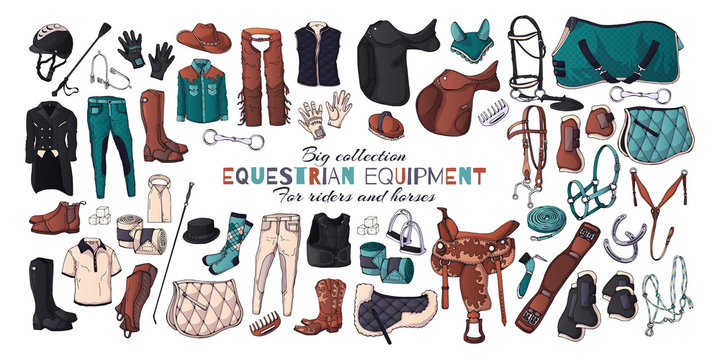 Vector illustrations on the equestrian equipment theme.
