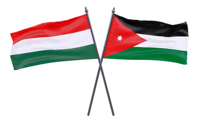 Hungary and Jordan, two crossed flags isolated on white background. 3d image
