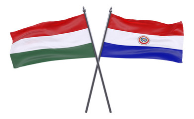 Fototapeta na wymiar Hungary and Paraguay, two crossed flags isolated on white background. 3d image