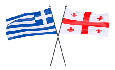 Obraz premium Greece and Georgia, two crossed flags isolated on white background. 3d image