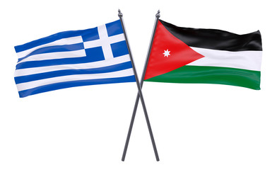 Greece and Jordan, two crossed flags isolated on white background. 3d image