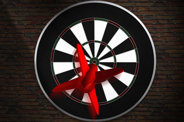 3D rendering of a dart flying straight to bullseye
