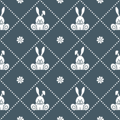 Seamless pattern with rabbits and florets.