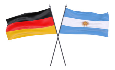 Germany and Argentina, two crossed flags isolated on white background. 3d image