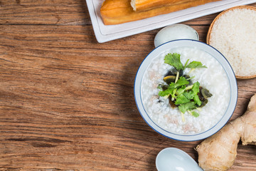 Rice preserved egg lean meat porridge，chinese rice porridge, chinese traditional healthy breakfast