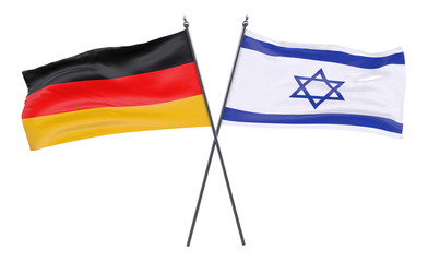 Germany and Israel, two crossed flags isolated on white background. 3d image