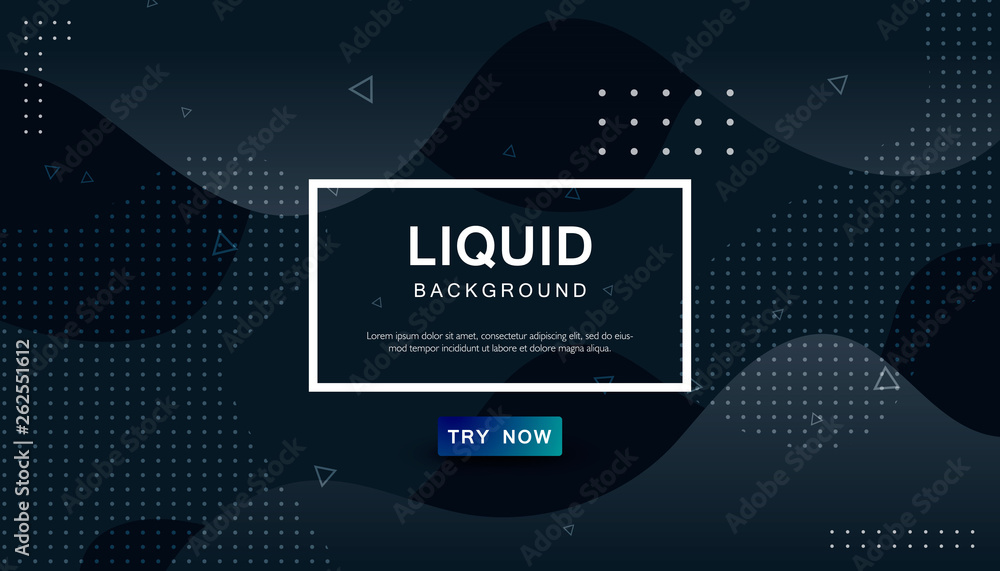 Poster dynamic abstract wavy background. modern black fluid shape with geometric dots composition. dark bac