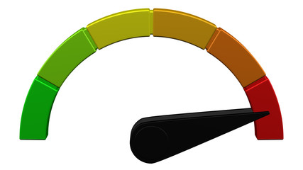 Escalation meter with black arrow. 3D rendering.