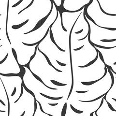 Seamless pattern with monstera leaves silhouettes. Trending tropical background. Vector illustration