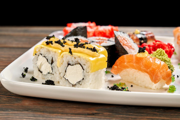Japanese sushi set close up.