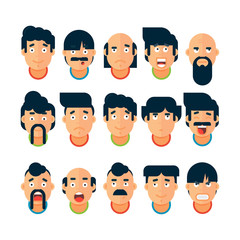 Man avatars with facial emotions isolated on white