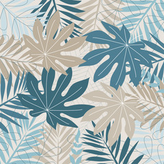 Large tropical leaves in pastel colors. Abstraction, vector design.