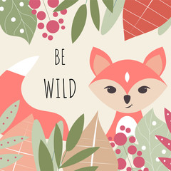 Postcard with cute Fox and the inscription 