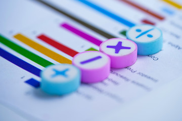 Math Symbols Charts Graphs spreadsheet. Finance Banking Account, Statistics, Investment Analytic research data economy, Stock exchange trading, Mobile office reporting Business meeting concept.