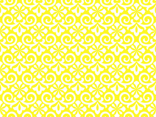 Flower geometric pattern. Seamless vector background. White and yellow ornament. Ornament for fabric, wallpaper, packaging, Decorative print