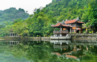 Fototapeta na wymiar Phu Khong Temple at the Trang An Scenic Landscape Complex in Vietnam