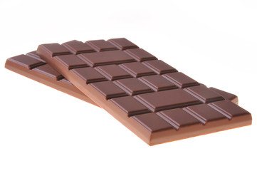 Bar of chocolate on a white background. Close-up