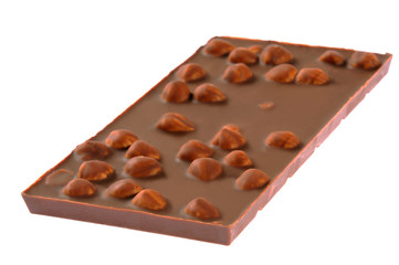 Bar of chocolate on a white background. Close-up