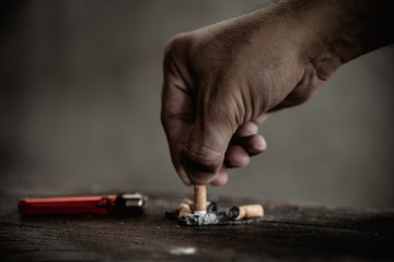 World no tobacco day,Close up hand Put out the cigarette,No smoking concept
