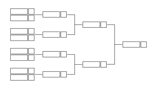 Vector Black Line Or Outline Championship Single Elimination Tournament Bracket Or Tree Diagram Isolated On A White Background. Fields For Eight 8 Players Or Teams. It Is Suitable For All Sports.