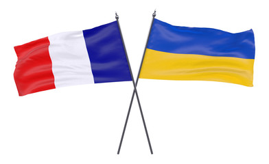 France and Ukraine, two crossed flags isolated on white background. 3d image