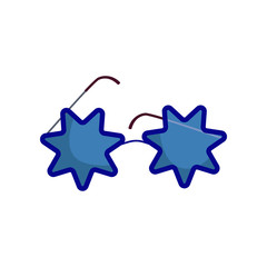Cool childish sunglasses. Blue summer eyewear with star shaped frame and thin temples Vector illustration can be used for topics like vacation, fashion, trendy