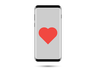 Smartphone with heart shape wallaper gray 
background on white background isolated vector illustration. Illustration of repare. Love online