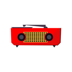 Turntable vinyl record player. Red retro device. Music concept. Vector illustration can be used for topics like vintage equipment, music, song