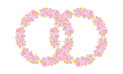 Wedding ring symbol made of cherry blossoms for your invitation card design. Vector illustration.