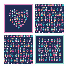 Happy mothers day cards and patterns. Hearts of the cute flowers. Floral elements for gift wrap, textile, wallpapers, and scrapbook. Vector.