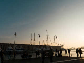 sunset view of the old port of Genoa, the birthplace of Christopher Columbus