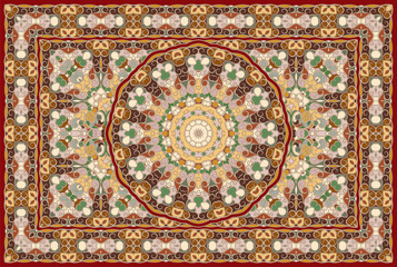 Obraz premium Rich Arabic ornament for carpet. Colored Persian rug.