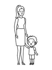 young mother with little son characters