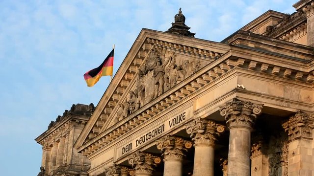 Evening autumnal video of the famous Reichstag Building, seat of the German Parliament (Bundestag) on October 28, 2015, Berlin Mitte district, Germany