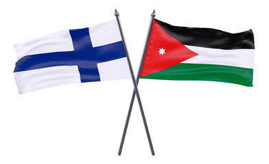 Finland and Jordan, two crossed flags isolated on white background. 3d image
