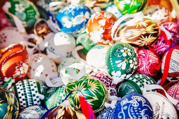 Fototapeta na wymiar Easter traditional colored and decorated eggs