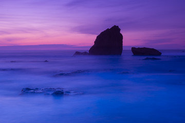 sunset and waves on the beach in biarritz france