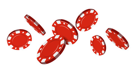 Vector red playing chips flying in different angles