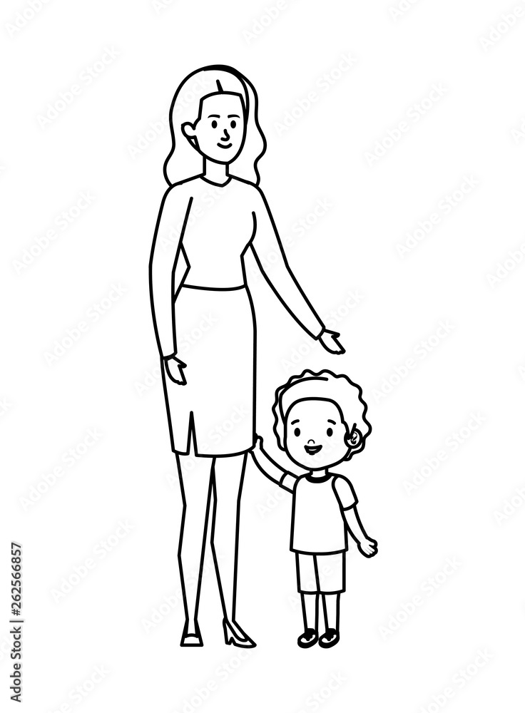 Wall mural young mother with little son characters - Wall murals