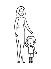 young mother with little son characters