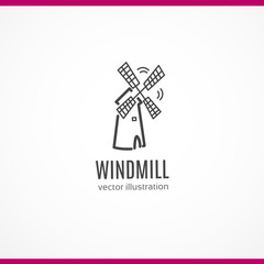 Windmill black line icon,Vector illustration.EPS 10, mill icon