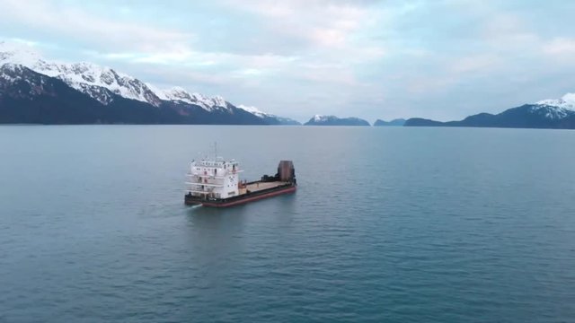 Large work boat being launched at shipyard in Alaska 